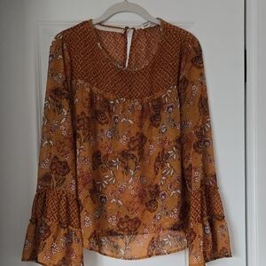 Jolt Mustard Floral Blouse with Bell Sleeves